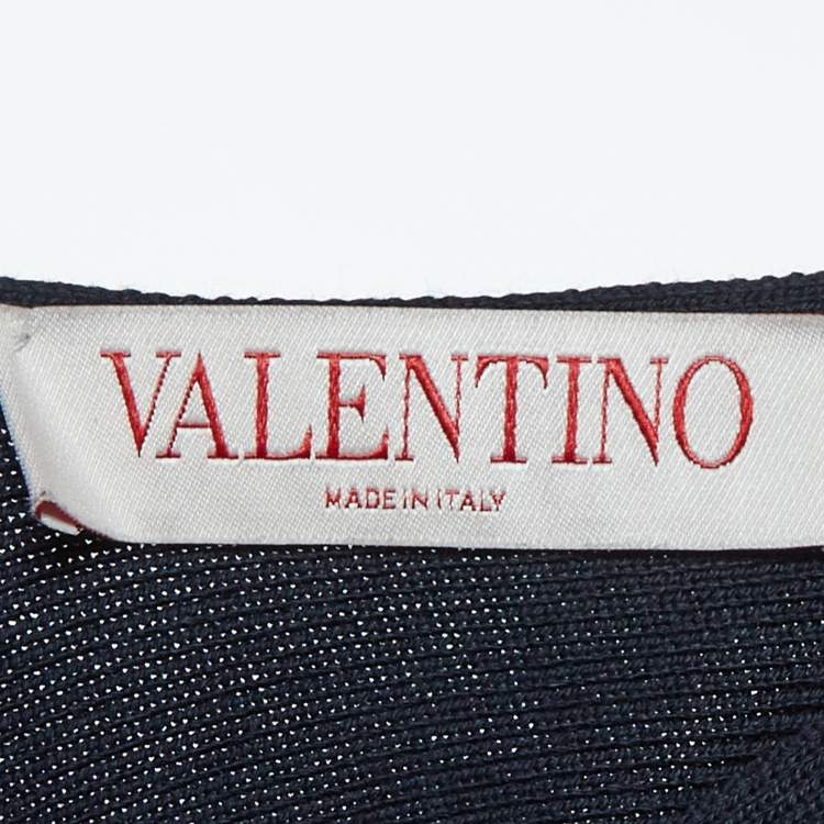 Pre Owned Valentino Navy Blue Logo Embroidered Cotton Knit Jumper S