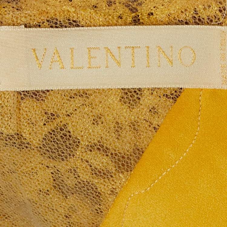 Pre Owned Valentino Yellow Linen & Lace Midi Dress L