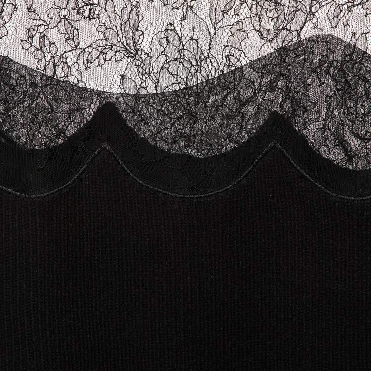Pre Owned Valentino Vintage Black Wool Knit Lace Trim Top L