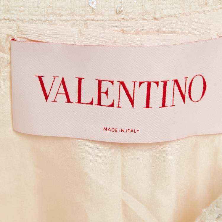 Pre Owned Valentino Off-White Sequin Tweed Button Detail Mini Dress L