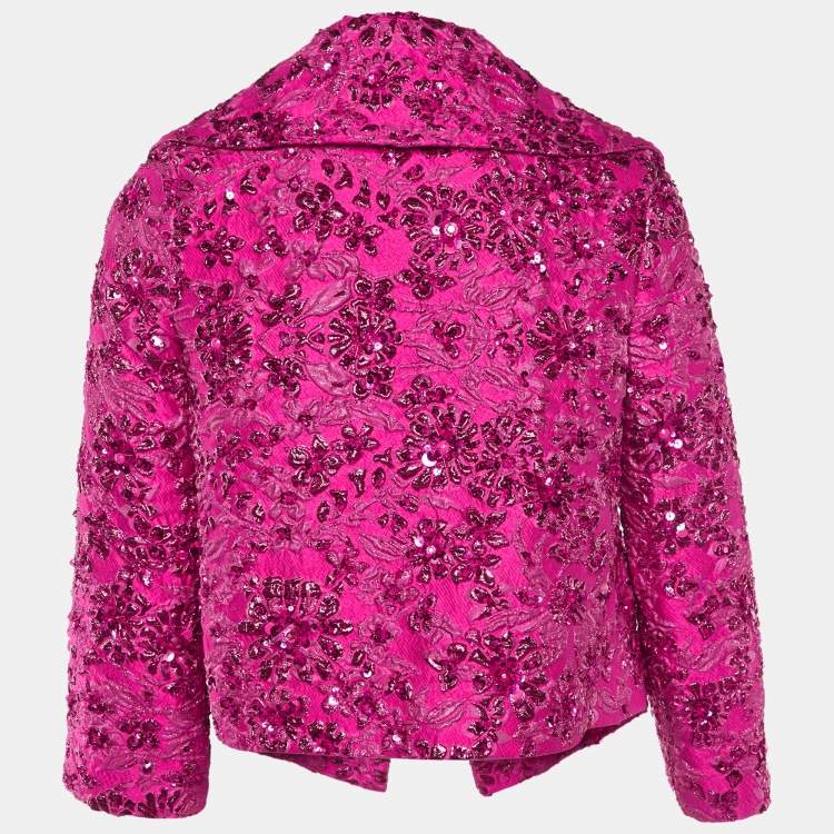 Pre Owned Valentino Pink Sequin Embellished Brocade Cropped Jacket S