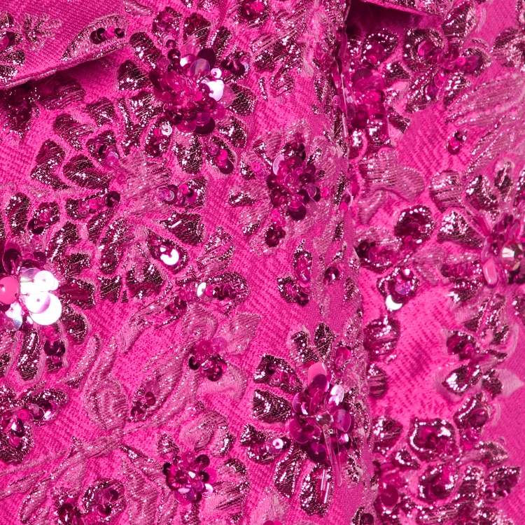 Pre Owned Valentino Pink Sequin Embellished Brocade Cropped Jacket S