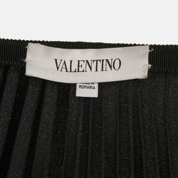 Pre Owned Valentino Black Sateen Plisse Midi Skirt M