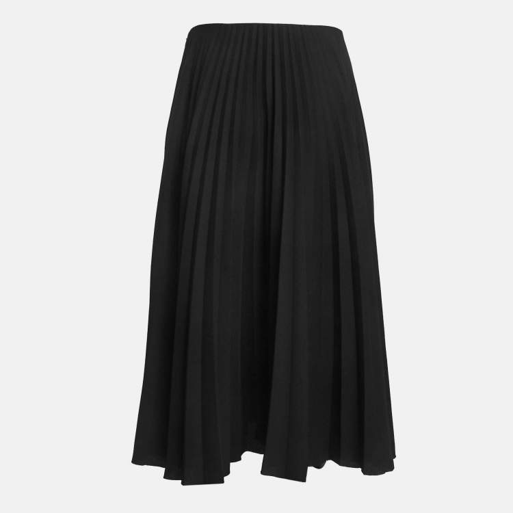Pre Owned Valentino Black Sateen Plisse Midi Skirt M