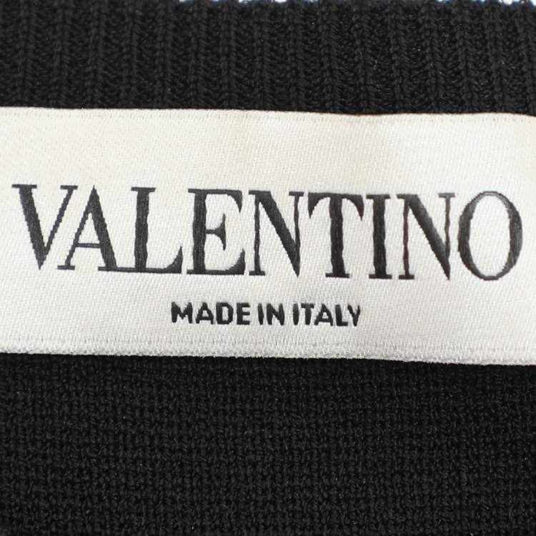 Pre Owned Valentino Black/White Stretch Crepe V Logo Midi Dress XS