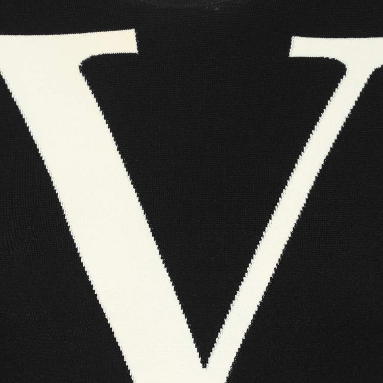 Pre Owned Valentino Black/White Stretch Crepe V Logo Midi Dress XS
