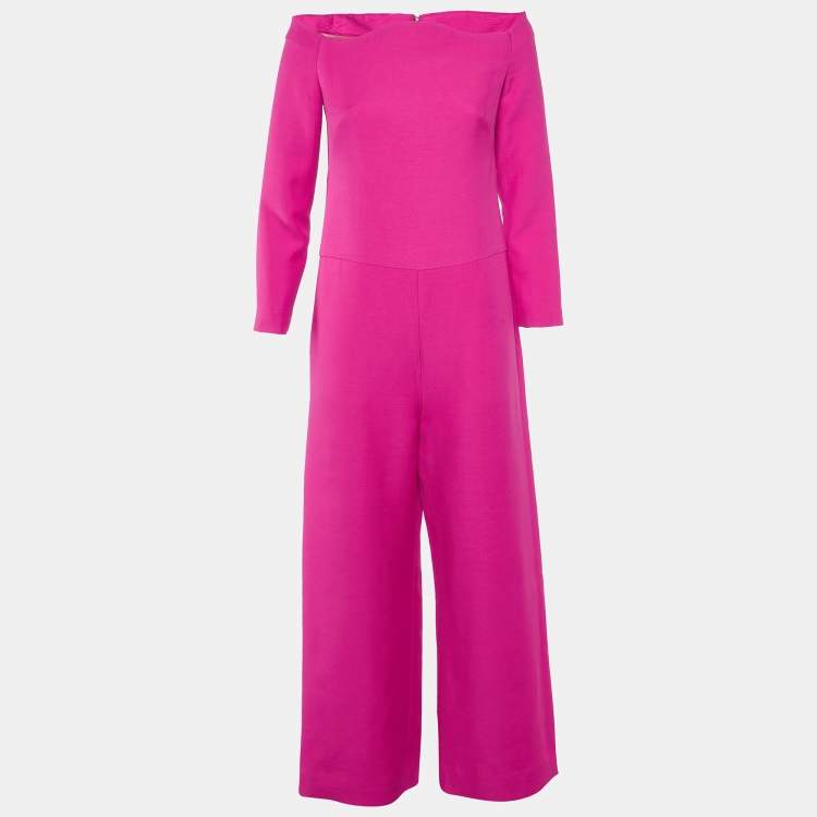 Pre Owned Valentino Pink Wool Blend Off-Shoulder Jumpsuit S