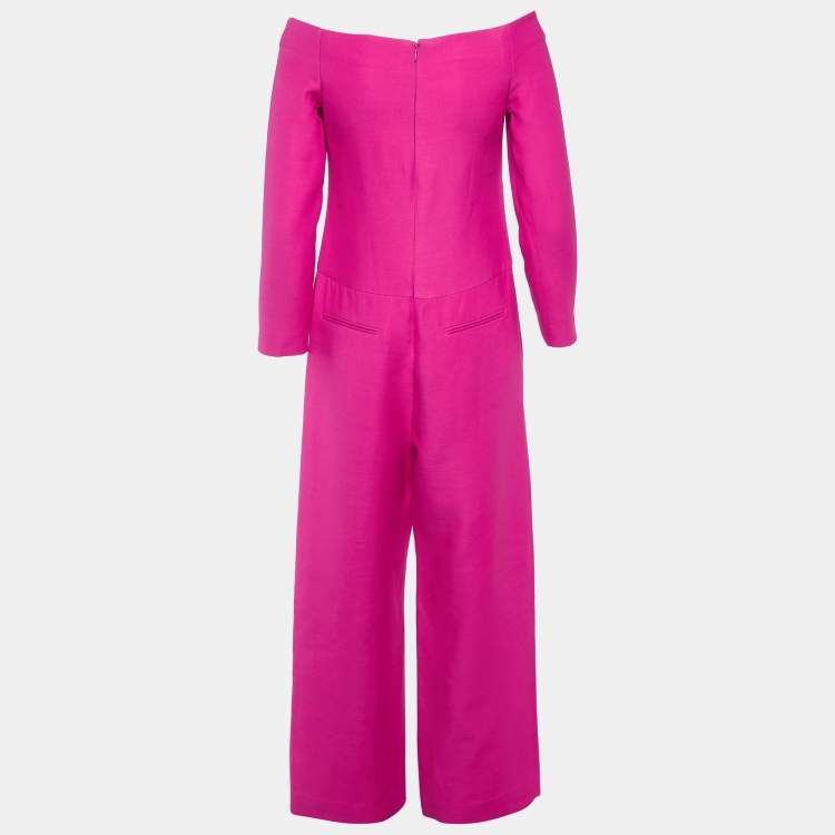 Pre Owned Valentino Pink Wool Blend Off-Shoulder Jumpsuit S