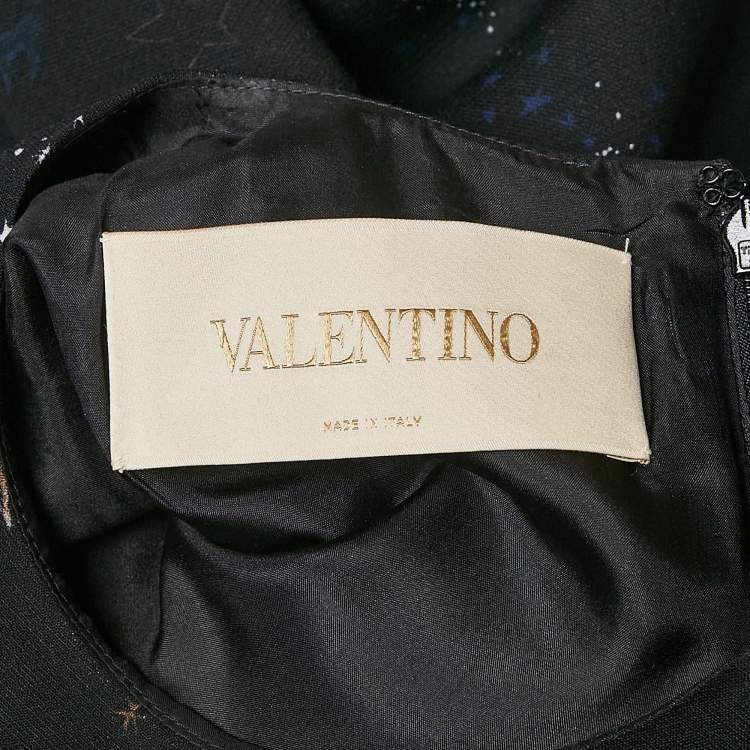 Pre Owned Valentino Black Cosmo Print Wool Blend Mini Dress M