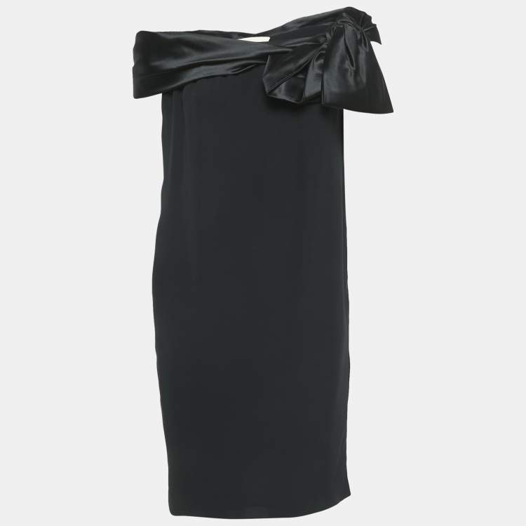 Pre Owned Valentino Vintage Black Silk Bow Detail Mini Dress L
