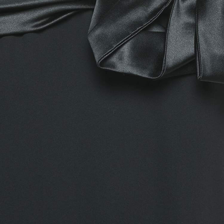 Pre Owned Valentino Vintage Black Silk Bow Detail Mini Dress L