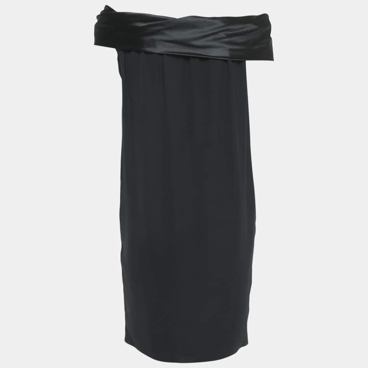 Pre Owned Valentino Vintage Black Silk Bow Detail Mini Dress L
