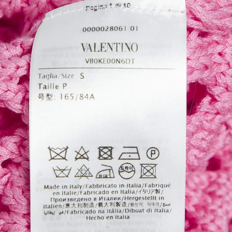 Pre Owned Valentino Pink Floral Embroidered Crochet Short Sleeve Cardigan S