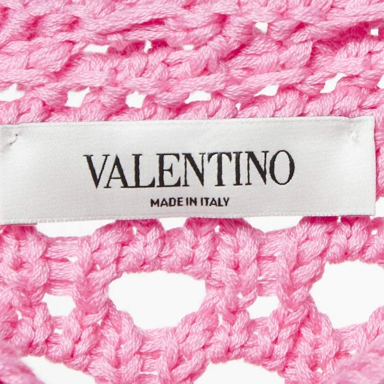 Pre Owned Valentino Pink Floral Embroidered Crochet Short Sleeve Cardigan S