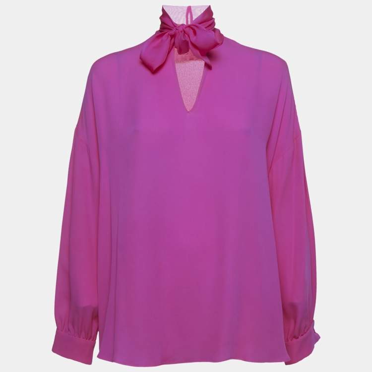 Pre Owned Valentino Pink Silk Tie-Up Neck Detail Oversized Blouse S