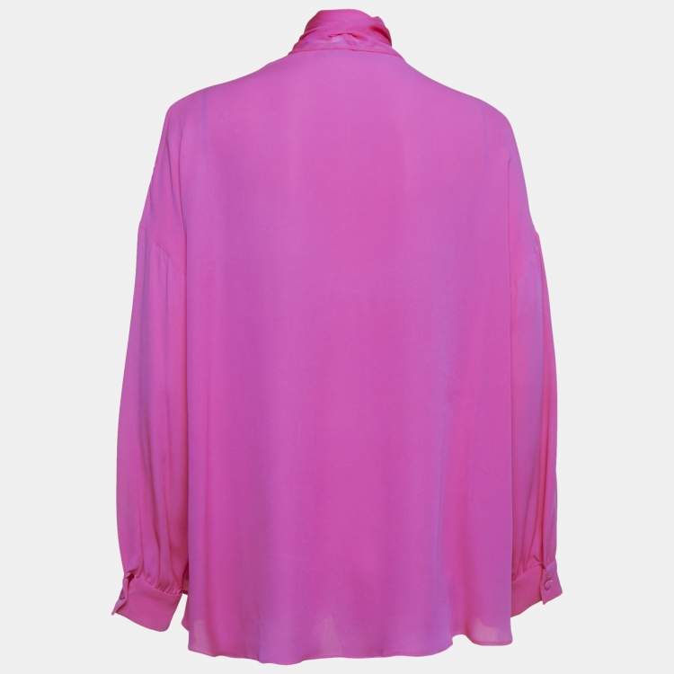 Pre Owned Valentino Pink Silk Tie-Up Neck Detail Oversized Blouse S