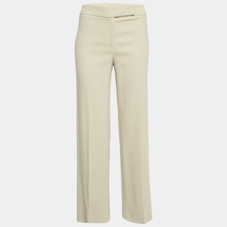 Pre Owned Valentino Beige Crepe Straight Leg Trousers M