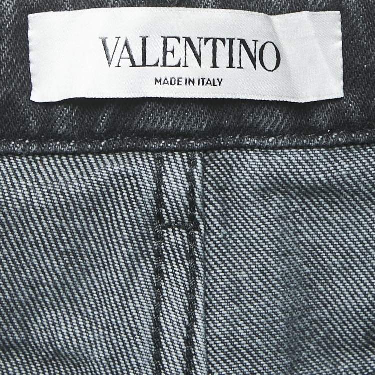 Pre Owned Valentino Charcoal Black Denim Wide-Leg Jeans S Waist 27"