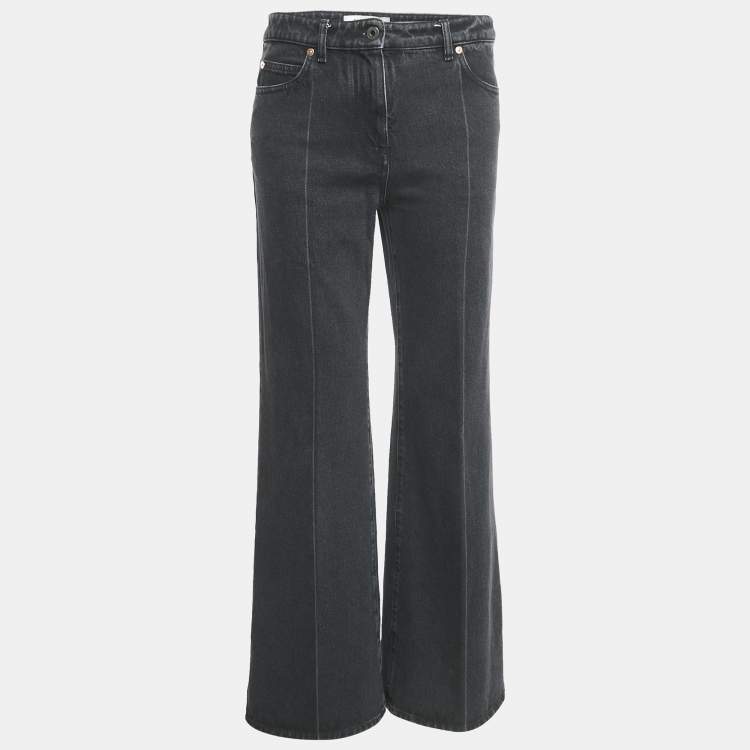 Pre Owned Valentino Charcoal Black Denim Wide-Leg Jeans S Waist 27"