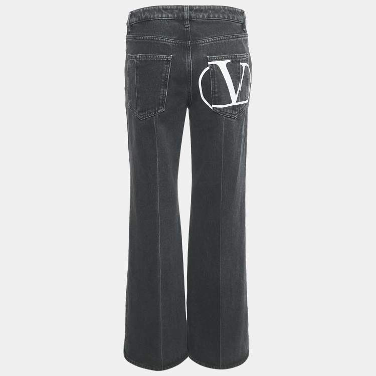 Pre Owned Valentino Charcoal Black Denim Wide-Leg Jeans S Waist 27"