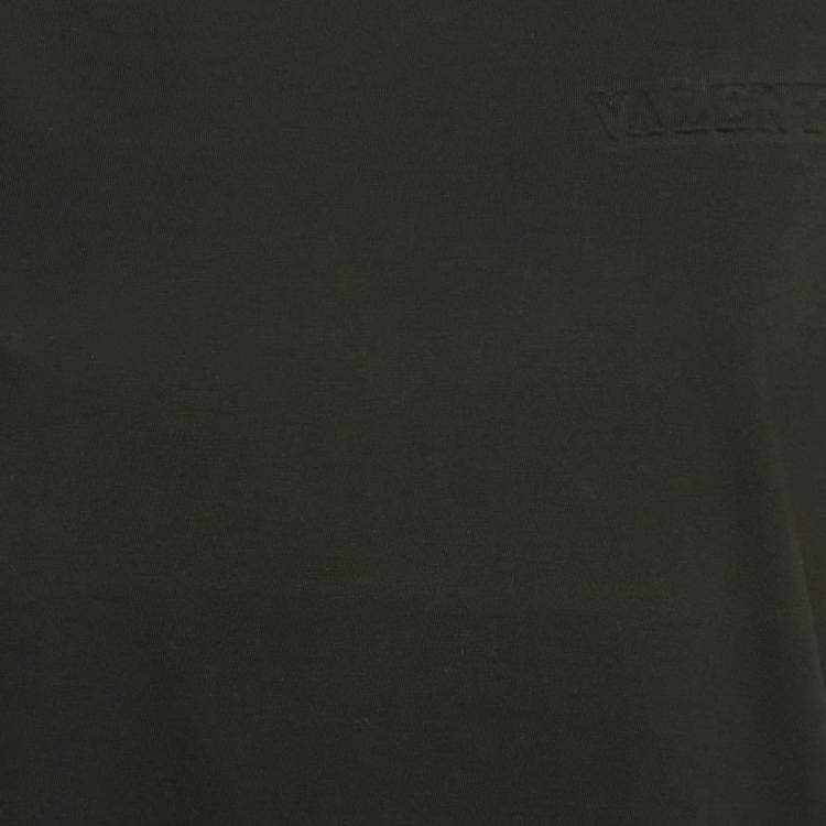 Pre Owned Valentino Black Logo Embossed Jersey Crewneck T-Shirt M