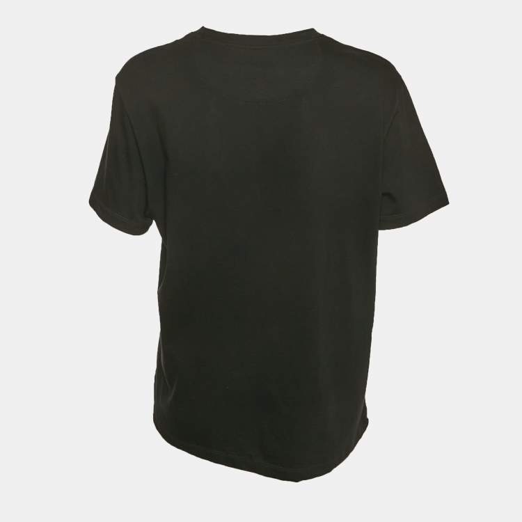 Pre Owned Valentino Black Logo Embossed Jersey Crewneck T-Shirt M
