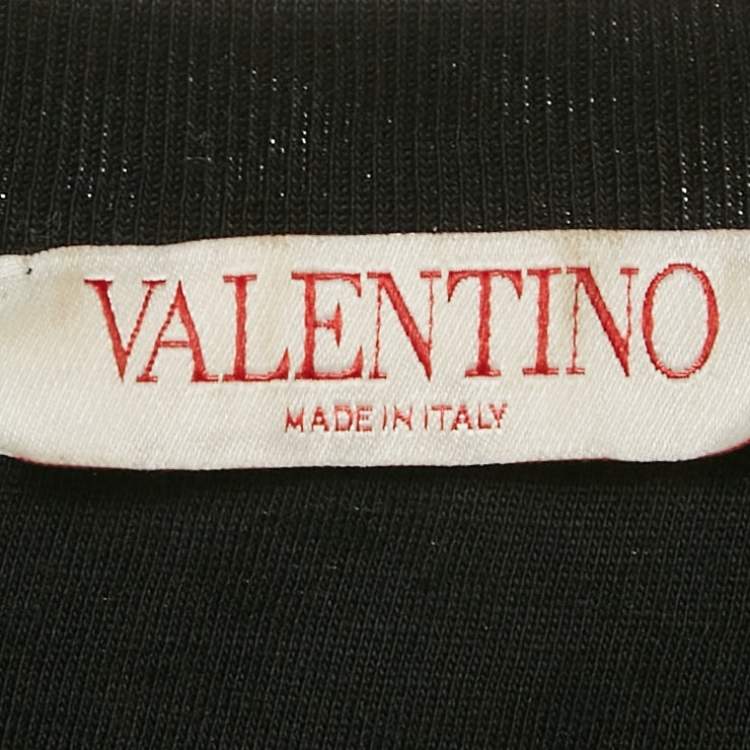Pre Owned Valentino Black Logo Embossed Jersey Crewneck T-Shirt M