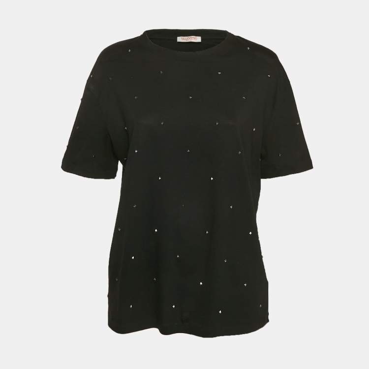 Pre Owned Valentino Black Jersey Rockstud Embellished T-Shirt L