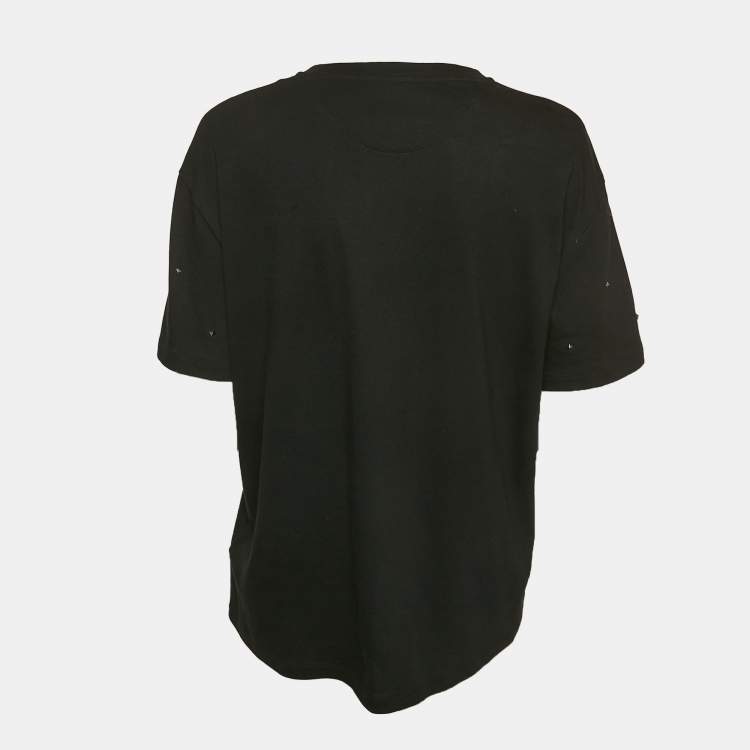 Pre Owned Valentino Black Jersey Rockstud Embellished T-Shirt L