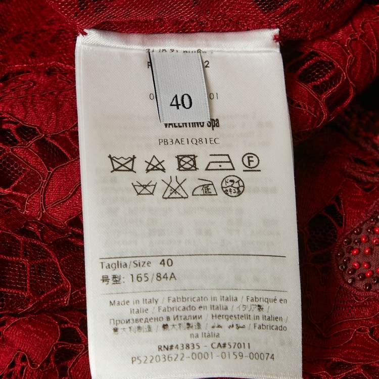 Pre Owned Valentino Red Butterfly Applique Lace Sheer Top S