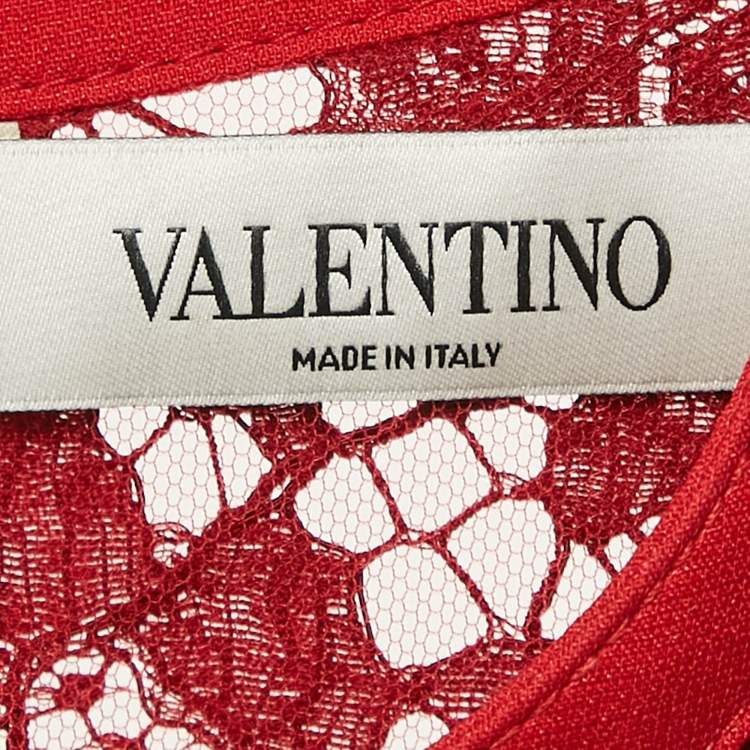 Pre Owned Valentino Red Butterfly Applique Lace Sheer Top S