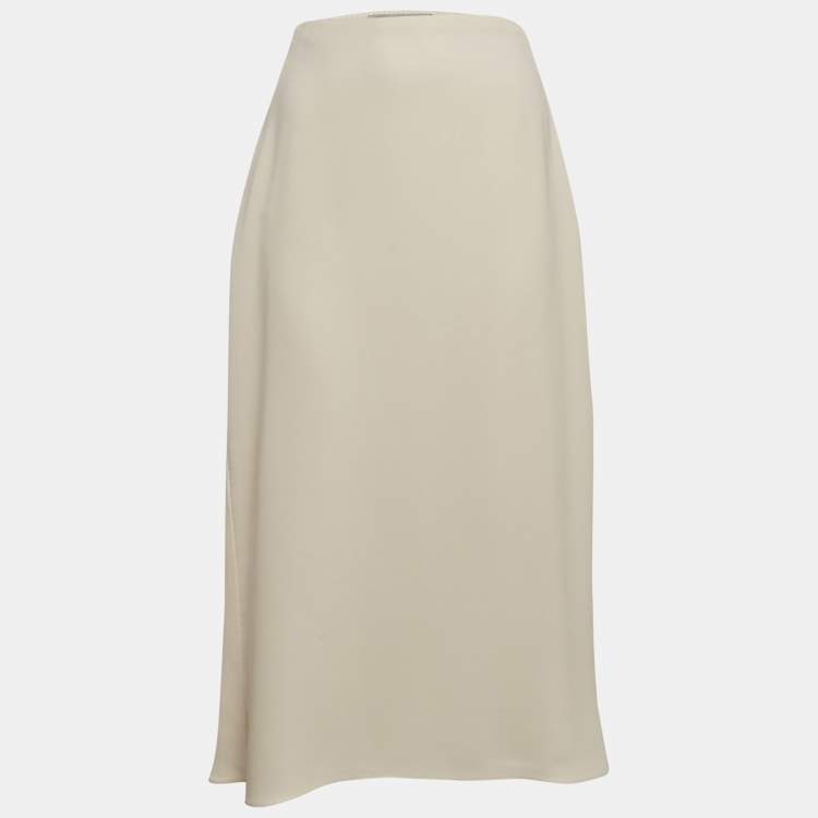 Pre Owned Valentino Cream Silk Midi Skirt M