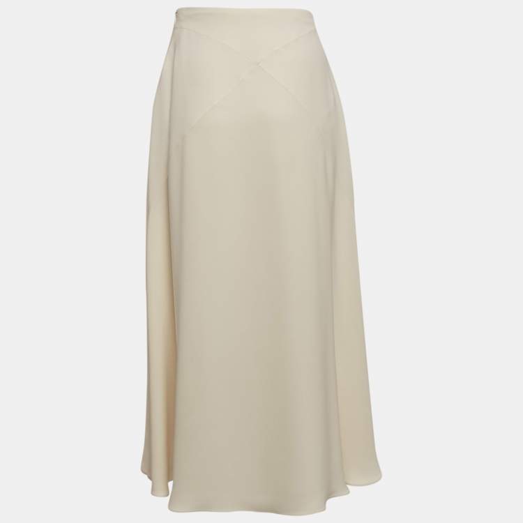 Pre Owned Valentino Cream Silk Midi Skirt M