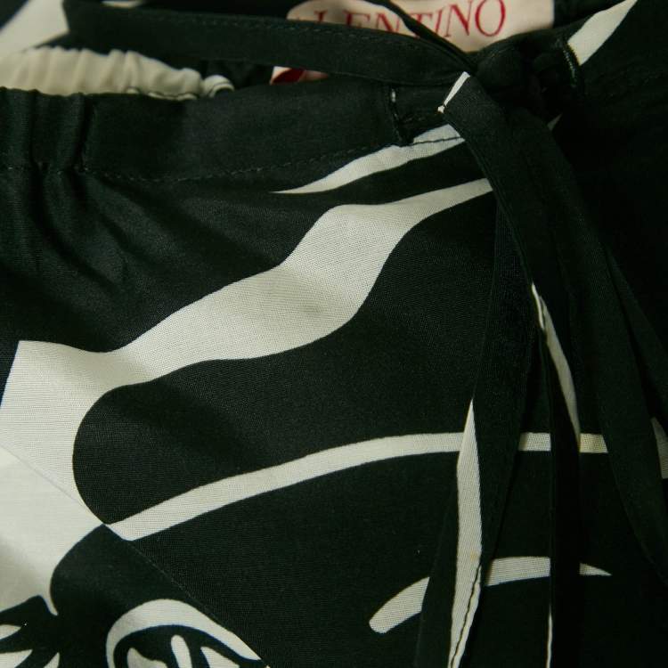 Pre Owned Valentino Black/White Printed Cotton Blend Top and Trousers Set S