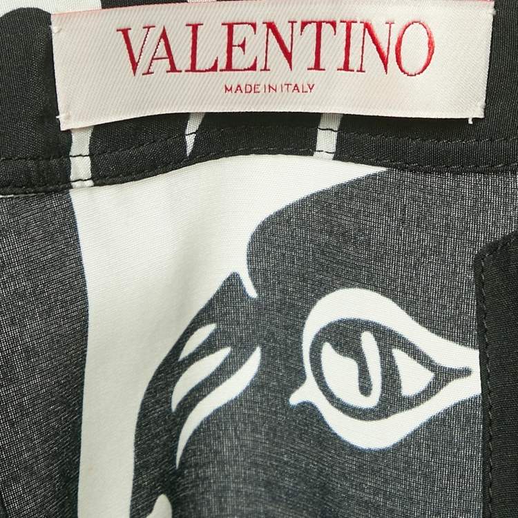 Pre Owned Valentino Black/White Printed Cotton Blend Top and Trousers Set S