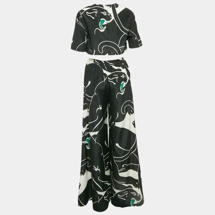 Pre Owned Valentino Black/White Printed Cotton Blend Top and Trousers Set S