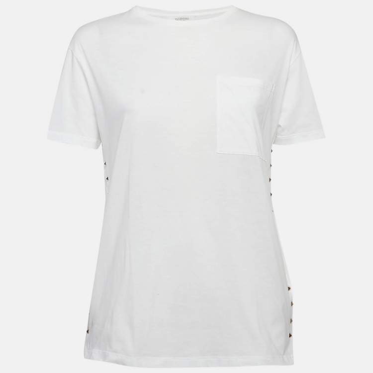 Pre Owned Valentino White Rockstud Detail Jersey T-Shirt XS