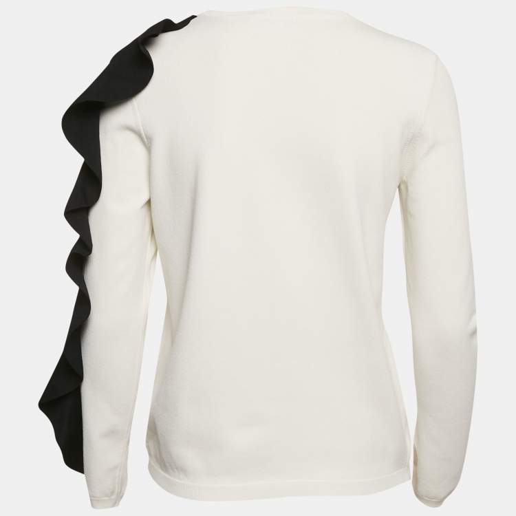 Pre Owned Valentino White Knit Frill Sleeve Jumper L
