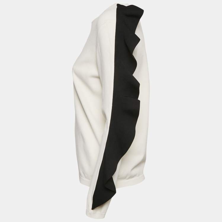 Pre Owned Valentino White Knit Frill Sleeve Jumper L