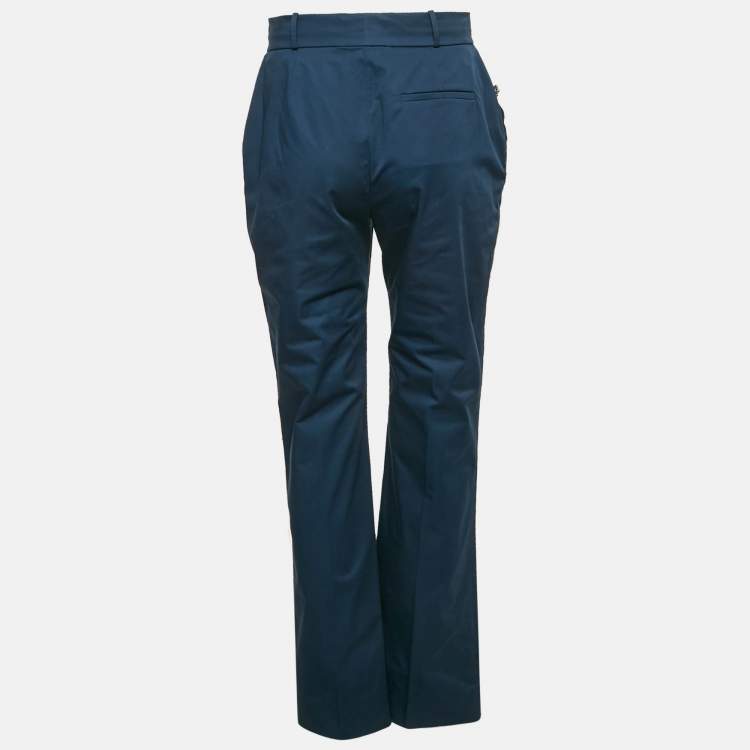 Pre Owned Valentino Navy Blue Cotton Embellished Pocket Trousers M