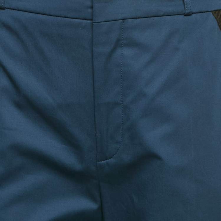 Pre Owned Valentino Navy Blue Cotton Embellished Pocket Trousers M