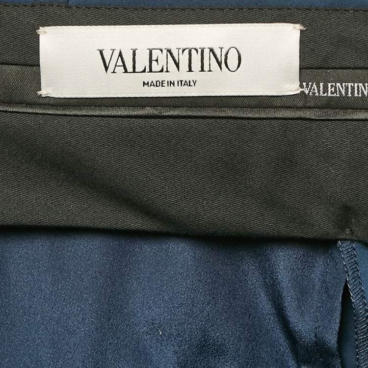Pre Owned Valentino Navy Blue Cotton Embellished Pocket Trousers M