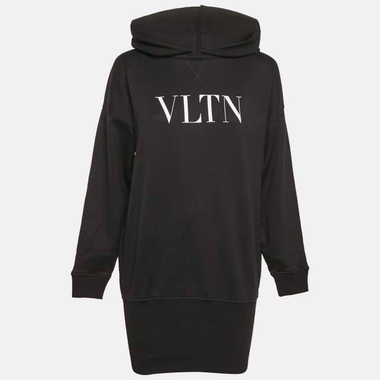 Pre Owned Valentino Black VLTN Print Cotton Hoodie Dress S