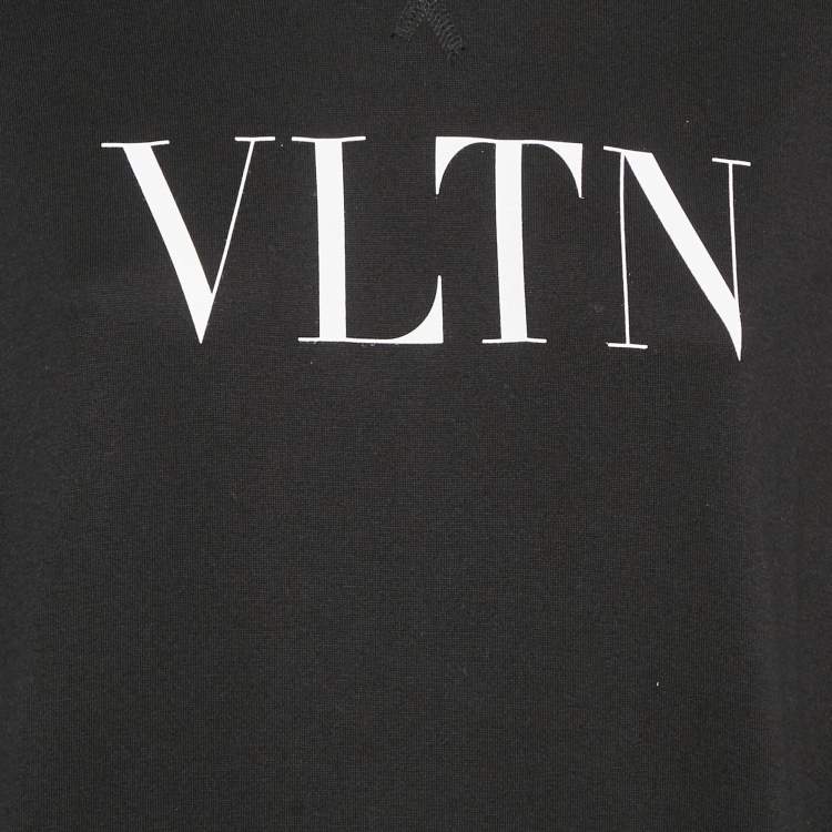 Pre Owned Valentino Black VLTN Print Cotton Hoodie Dress S