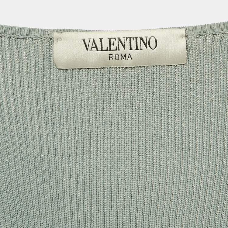 Pre Owned Valentino Blue Jersey Ruffled Button Front Cardigan M