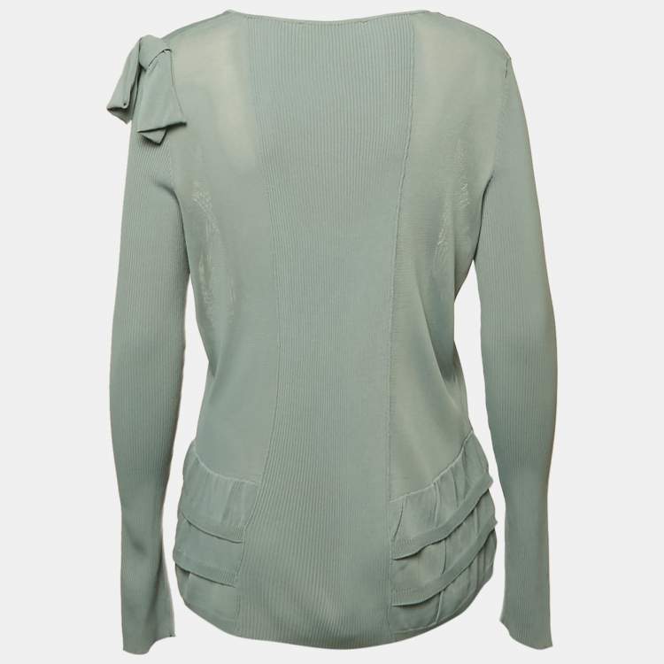 Pre Owned Valentino Blue Jersey Ruffled Button Front Cardigan M