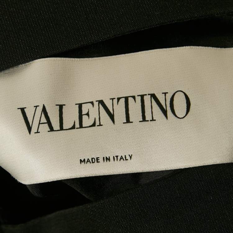 Pre Owned Valentino Black Wool Blend Leather Applique Detail Jumpsuit M 