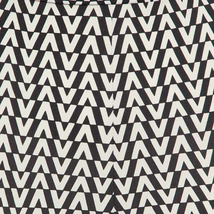 Pre Owned Valentino Monochrome V-Logo Jersey Leggings M
