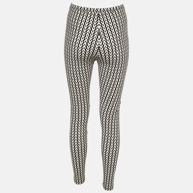 Pre Owned Valentino Monochrome V-Logo Jersey Leggings M