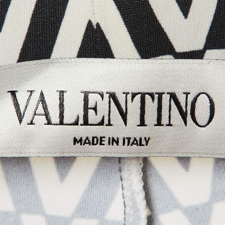 Pre Owned Valentino Monochrome V-Logo Jersey Leggings M